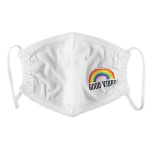 new SOTM ✌︎︎ Good Vibes Elastic Strap Cotton Face Mask ✌︎Pride Rainbow ✌︎︎ White